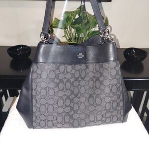 Coach F57612 Signature Outline Black/Smoke Jacquard Leather Lexi Shoulder Bag